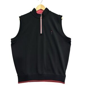Fairway & Greene Golf Vest Mens M Black F&G Tech Quarter Zip Red Trim Mock Neck